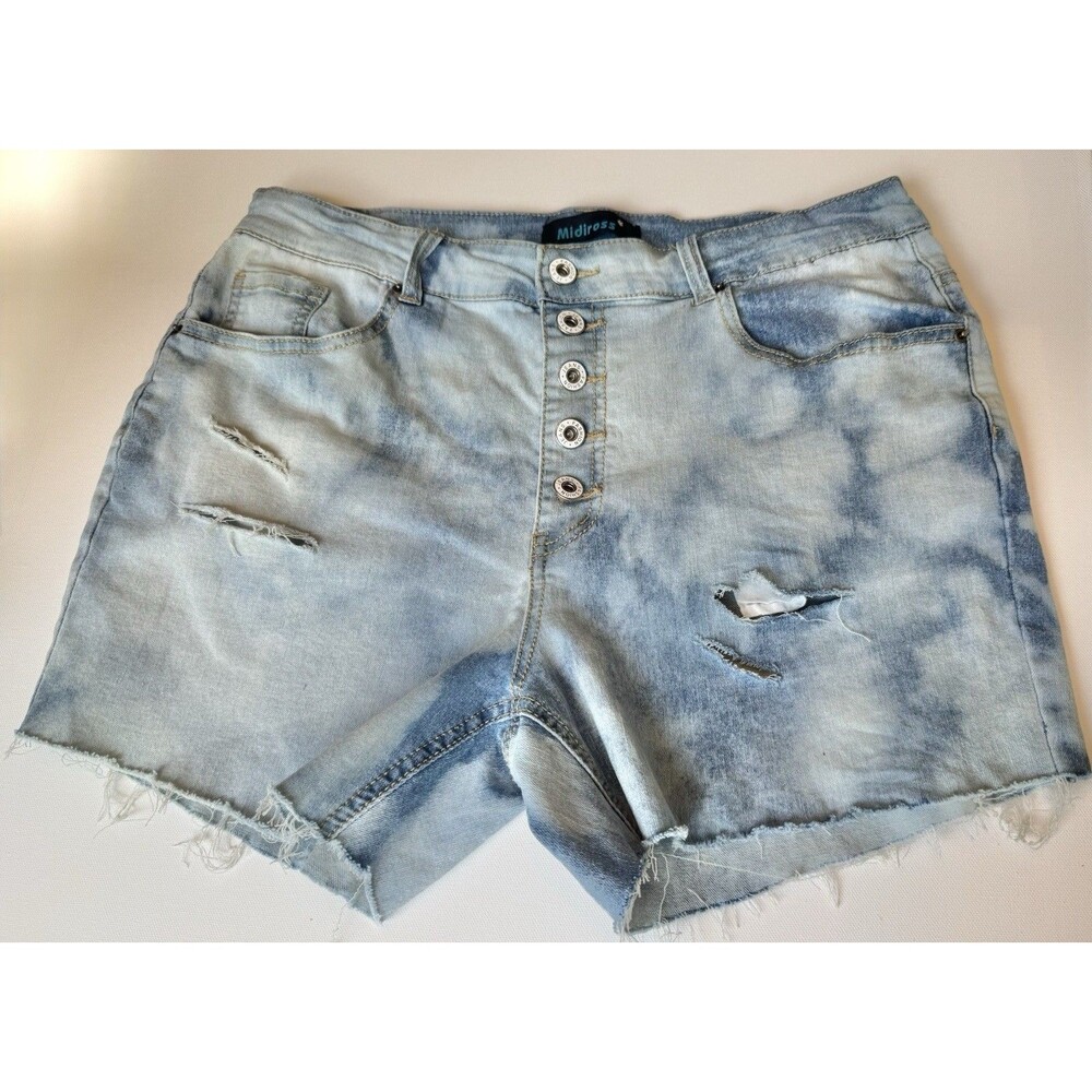Button Fly High Waisted Cut Off Jean Shorts Womens Size L Distressed Acid Wash